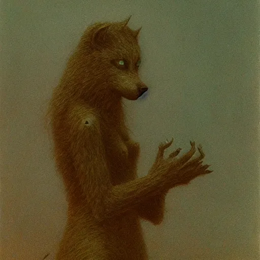 Prompt: werewolf girl by Beksinski
