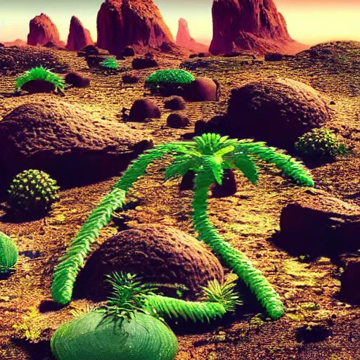 Image similar to “4k alien landscape with silicon based plants and animals”