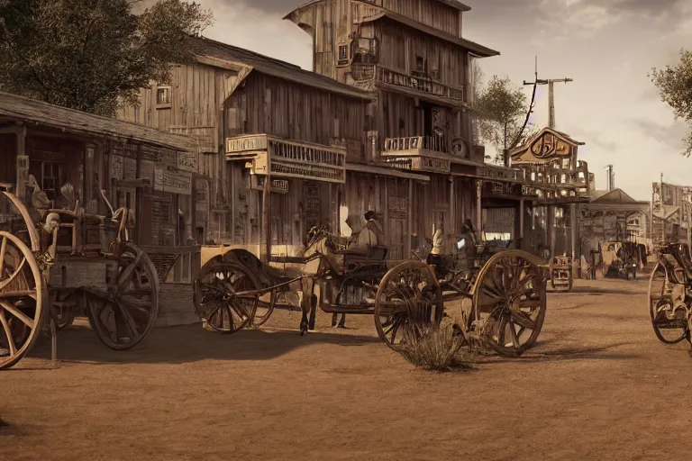 Image similar to ! dream photorealistic wild west town, cinematic