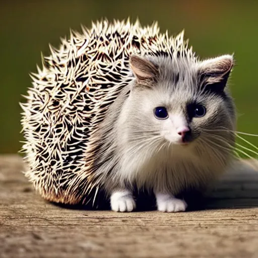 Prompt: a cat and a hedgehog as one animal.