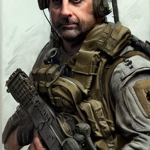 Prompt: Steve Carell as a navy SEAL, high resolution fantasy concept art, intricate details, soft lighting