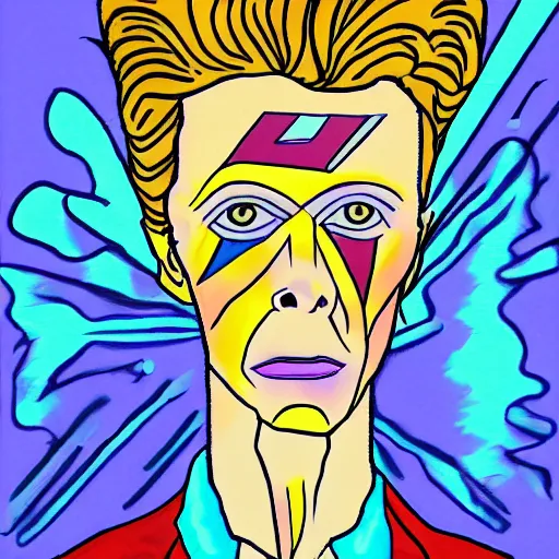 Image similar to david bowie in the style of daniel johnston and outsider art, acid, 4k