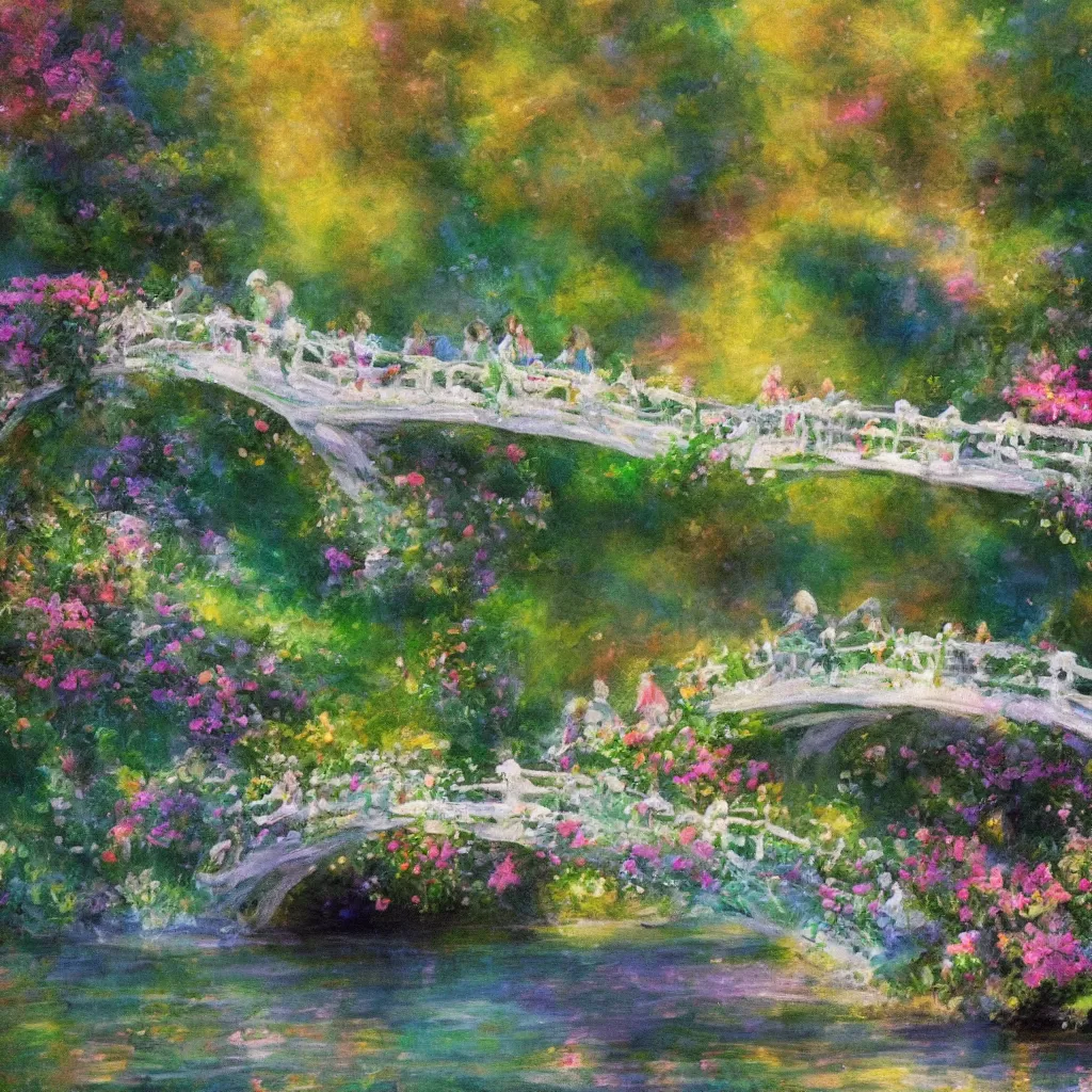 Image similar to fairyland bridge, outside of time and space, dreamy, romantic, expressive impressionist style, highly detailed, 8 k