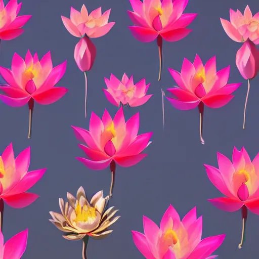 Image similar to different colored lotus flowers, digital art, trending on artstation