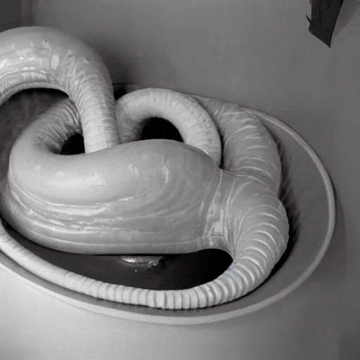 Image similar to a female anthropomorphic intestine in a bathtub, children's television show, 1974, technicolor