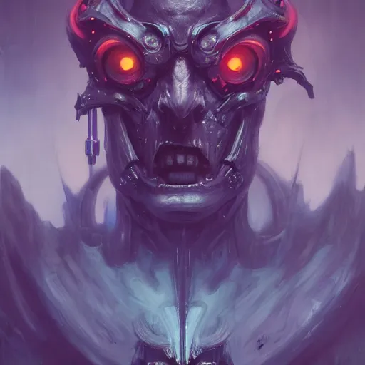 Image similar to portrait of a demonic cybernetic duke of hell, cyberpunk concept art by pete mohrbacher and seb mckinnon and beksinski and josan gonzales, digital art, highly detailed, intricate, sci-fi, sharp focus, Trending on Artstation HQ, deviantart, unreal engine 5, 4K UHD image