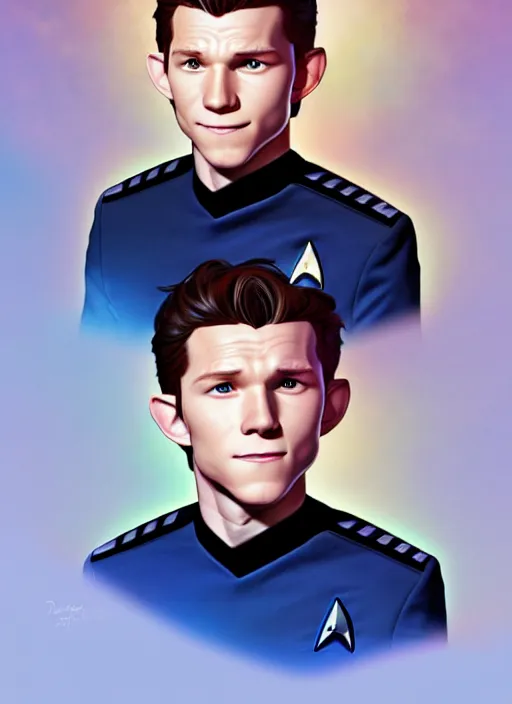 Prompt: cute star trek officer tom holland, natural lighting, path traced, highly detailed, high quality, digital painting, by don bluth and ross tran and studio ghibli and alphonse mucha, artgerm