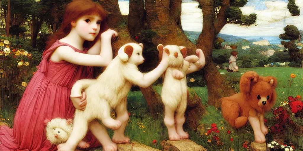 Image similar to 3 d precious moments plush animal, master painter and art style of john william waterhouse and caspar david friedrich and philipp otto runge