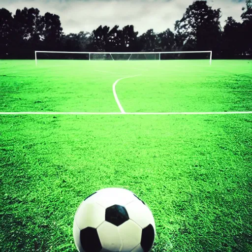 Prompt: a photography of a green football pitch in the moon