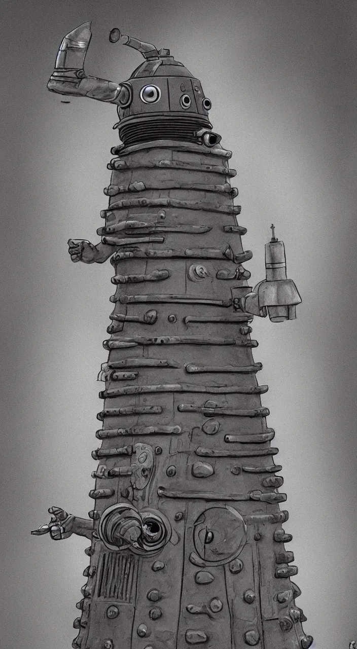 Prompt: Portrait of a Dalek, professional, concept art, cinematic, contrast