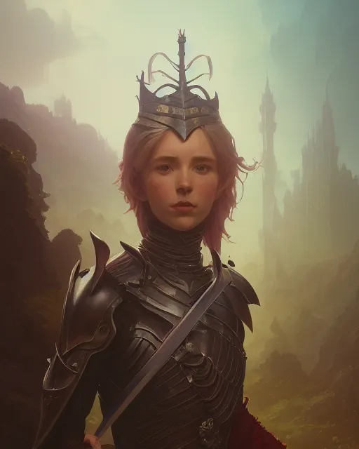 Image similar to highly detailed vfx portrait of a fantasy knight, stephen bliss, unreal engine, greg rutkowski, loish, rhads, beeple, makoto shinkai and lois van baarle, ilya kuvshinov, rossdraws, tom bagshaw, alphonse mucha, global illumination, detailed and intricate environment