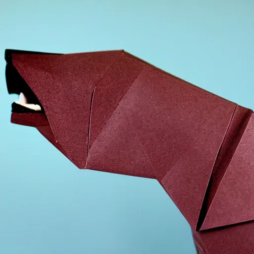 Prompt: highly detailed origami of a dog face barking