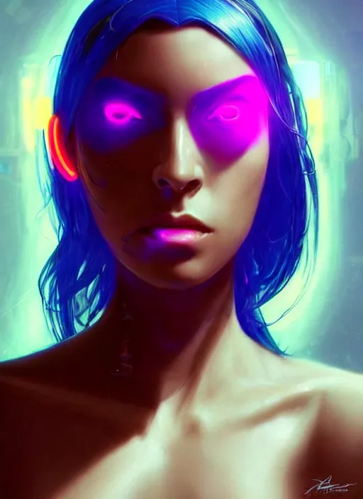 Image similar to a hispanic female humanoid, cyber neon lighting, futurism, cyberpunk high fashion, glamor profile pose, hyper photorealistic, beautiful futuristic jewelry, crispy quality, digital photography, trending in artstation, trending in pinterest, cinematic, 4 k ultra hd, art by pascal blanche, art by artgerm, art by greg rutkowski,