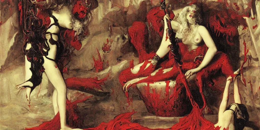 Image similar to the countess bathory in her bloodbath, succubus