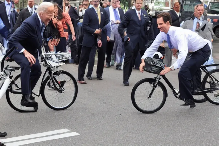 Prompt: joe biden falls from bike being asleep caricature