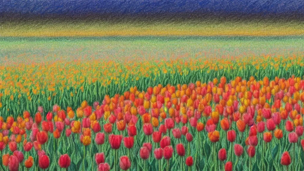 Prompt: a pastels artwork of a field of tulips