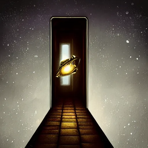 Image similar to elevator to the moon, space, HDR Earth, moon, scifi, dreamscape, dramatic lighting, fantasy art illustration, trending on artstation, Aetherpunk