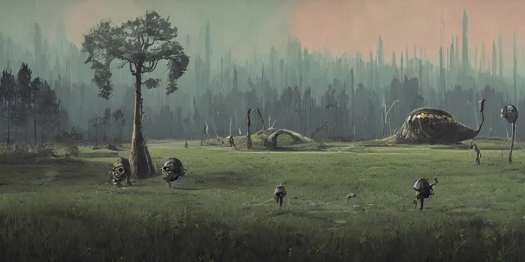 Prompt: scandianvian landscape with a giant skull and children walking away. by Simon Stålenhag !