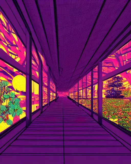 Image similar to landscape by shigeru ban, fisheye nature flowers junglepunk neon signs dramatic lighting nightvision forest morning sun darkacademia laser uv light vaporwave at night hyperrealism, archdaily, wallpaper, highly detailed, trending on artstation.