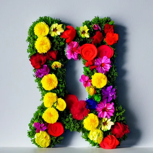 Image similar to the letter a made of colorful flowers.