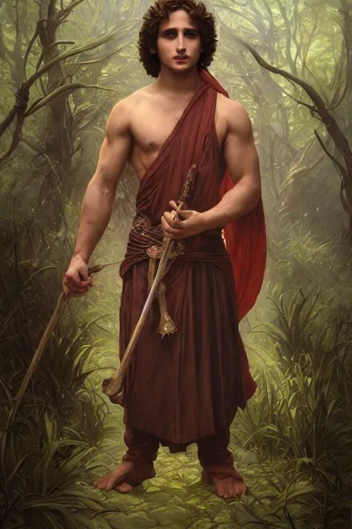 Prompt: Diego Boneta, druid, cleric, flame spell, burning hands, bicpes, muscular, D&D, fantasy, intricate, cinematic lighting, highly detailed, beautiful, digital painting, artstation, masterpiece, concept art, smooth, sharp focus, illustration, art by Artgerm and Greg Rutkowski and Alphonse Mucha and william-Adolphe Bouguereau