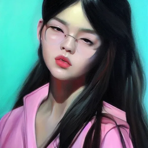 Prompt: jennie black pink, full body portrait, realistic painting, trending in artstation, artstationHD, artstationHQ, highly detailed, 4k