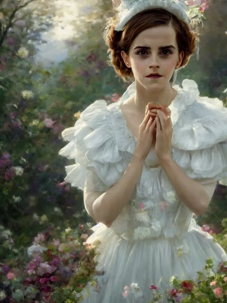 Image similar to close up of emma watson in alice in wonderland, cinematographic shot, by vladimir volegov and alexander averin and delphin enjolras and daniel f. gerhartz