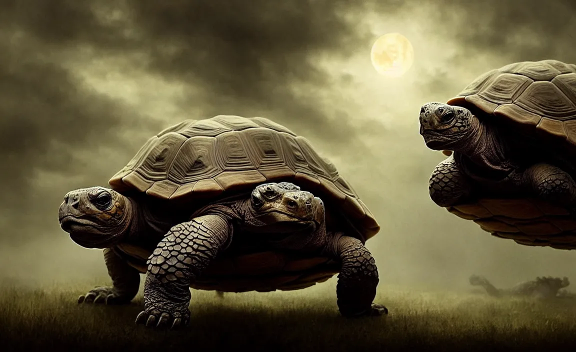 Image similar to epic professional digital art of hungry monstrous tortoise, faint taupe moody atmospheric lighting, painted, intricate, detailed, detailed, foreboding, by leesha hannigan, wayne haag, reyna rochin, ignacio fernandez rios, mark ryden, iris van herpen,, epic, stunning, gorgeous, much wow, cinematic, masterpiece.