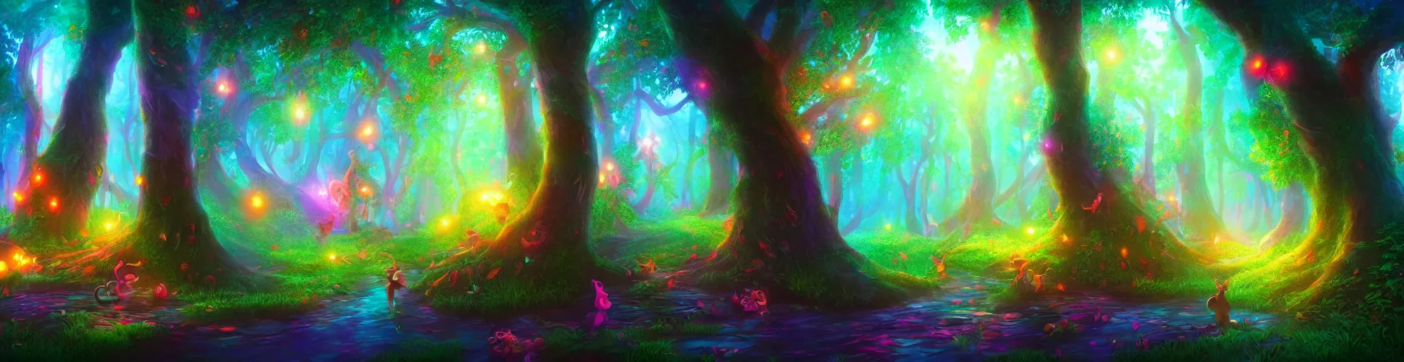 Image similar to enchanted magical forest on magical colorful fire , digital painting , digital art , artstation , devian art , 4k , HD