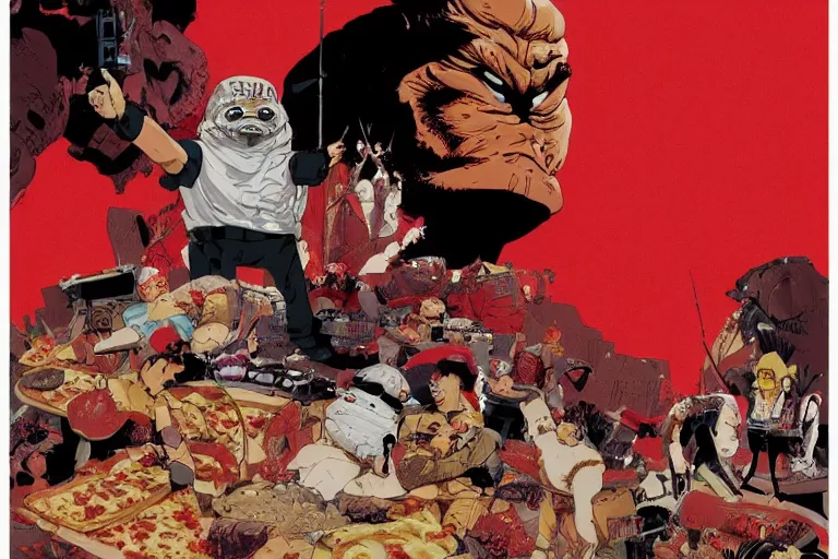 Image similar to pizza the hut, akira, poster, high quality