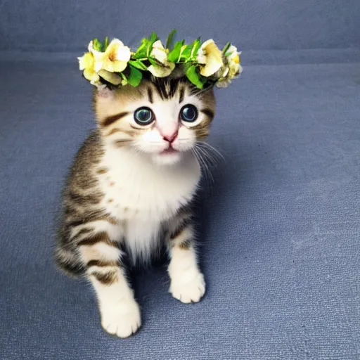 Image similar to a cute kitten with a flower crown