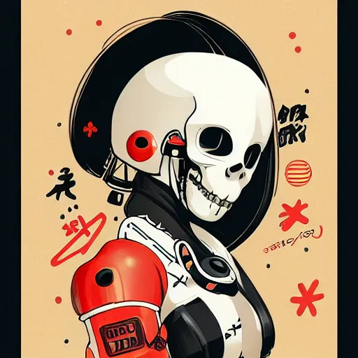 Image similar to anime manga skull portrait young woman skeleton, astronaut miffy, painterly, logo, graffiti, elegant, highly detailed, digital art, art by jc leyendecker and sachin teng