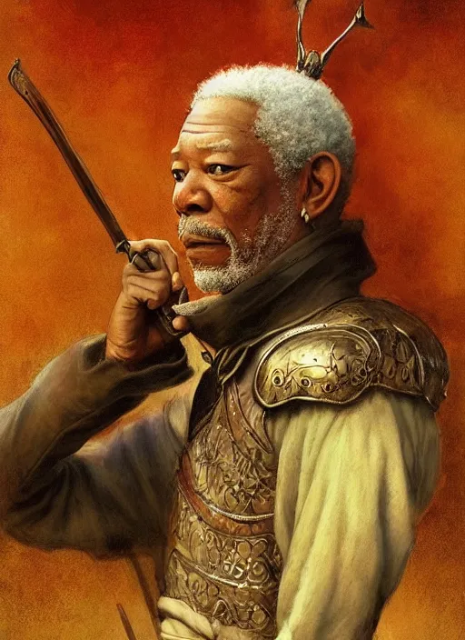 Prompt: # morgan freeman as don quixote, digital art by eugene de blaas and ross tran, vibrant color scheme, intricately detailed, in the style of romanticism, cinematic, artstation, greg rutkowski