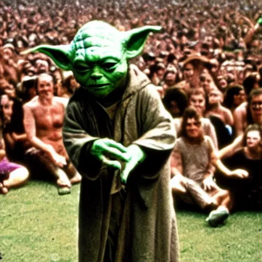 Image similar to yoda performing at woodstock