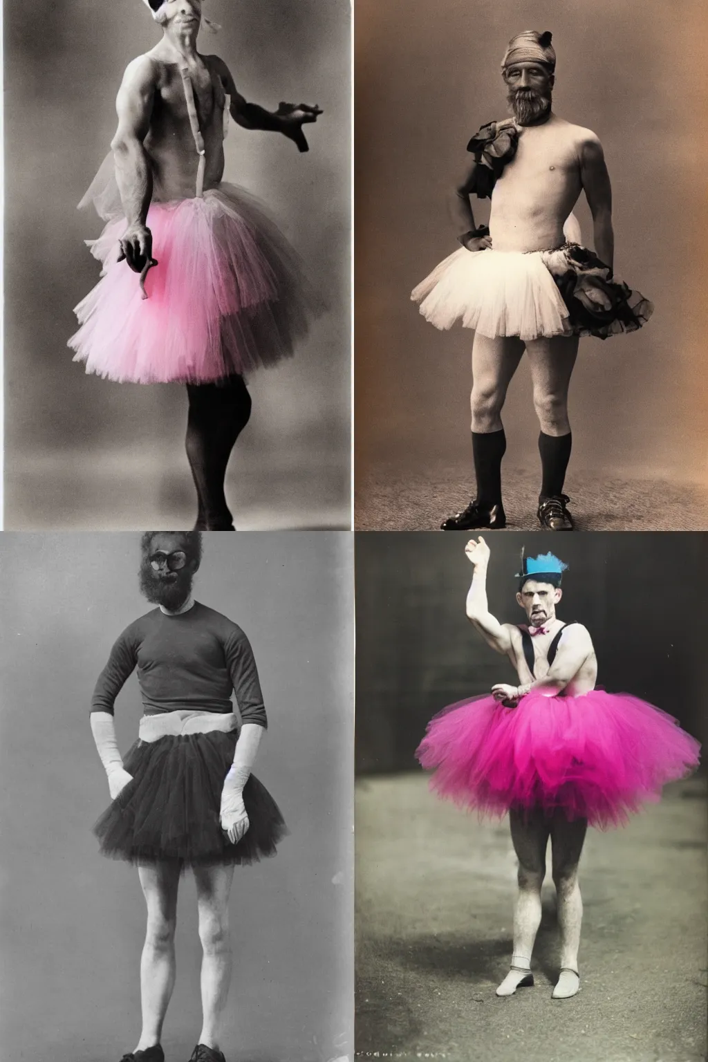 Prompt: A man wearing a tutu. Color photo.