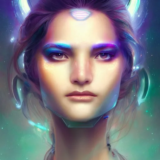 Image similar to a beautiful girl wearing a holographic mask in a futuristic world, digital art, 8 k resolution, highly detailed, artstation, pretty face, very beautiful face, very detailed eyes, by rossdraws, tom bagshaw, greg rutkowski, ferdinand knab