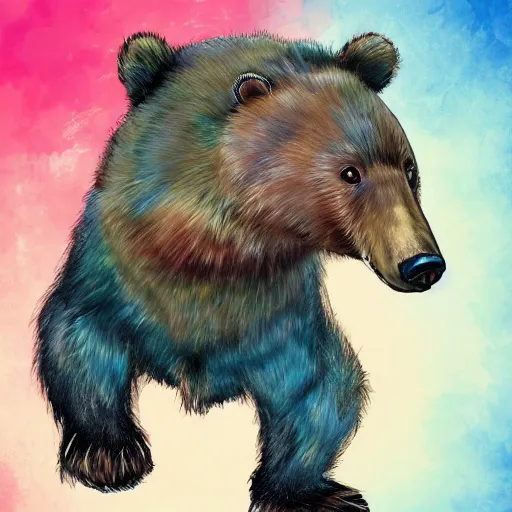 Prompt: splashart artwork of confused bear