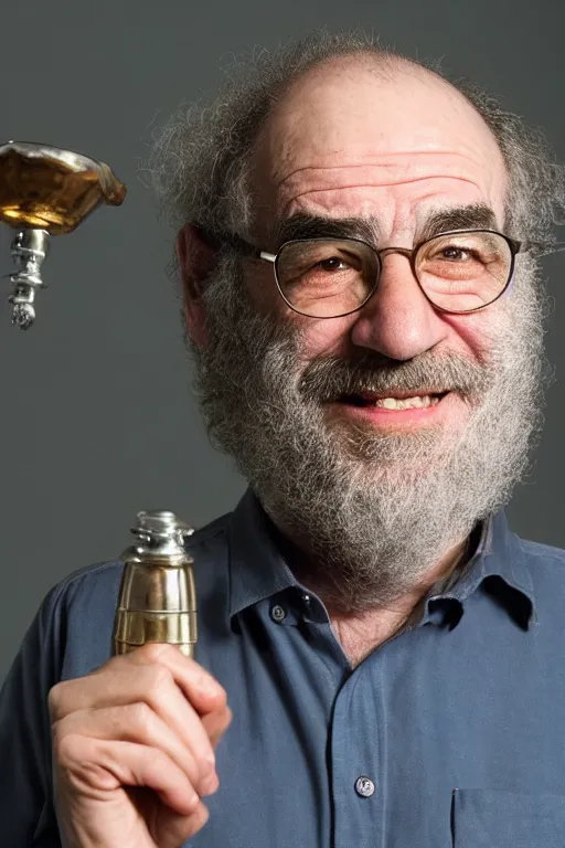 Prompt: saul berenson from homeland, ultra hd photo, 3 5 mm close up, fish eye, realistic, smiling, holding a hookah