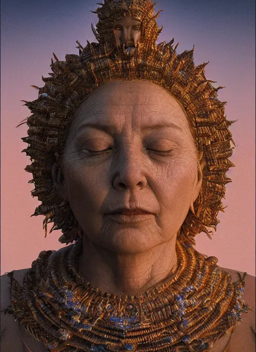 Prompt: CGI, HYPER REALISTIC VFX SIMULATION of THE QUEEN OF THE SUN BY ZDZISŁAW BEKSIŃSKI, HIGHLY INTRICATELY DETAILED 3D OCTANE RENDER