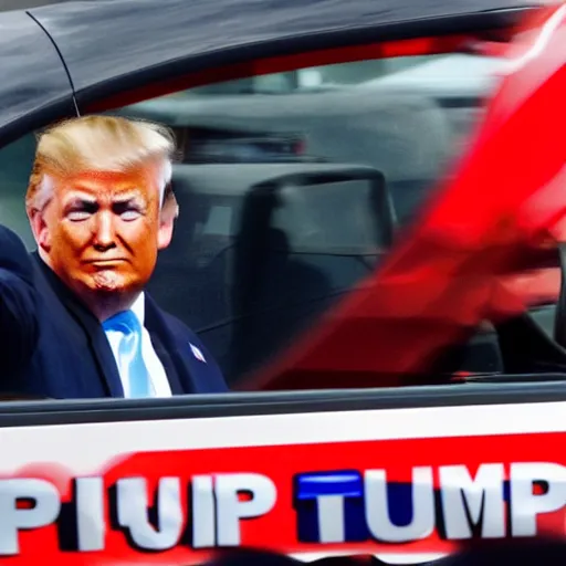 Image similar to donald trump driving a police car