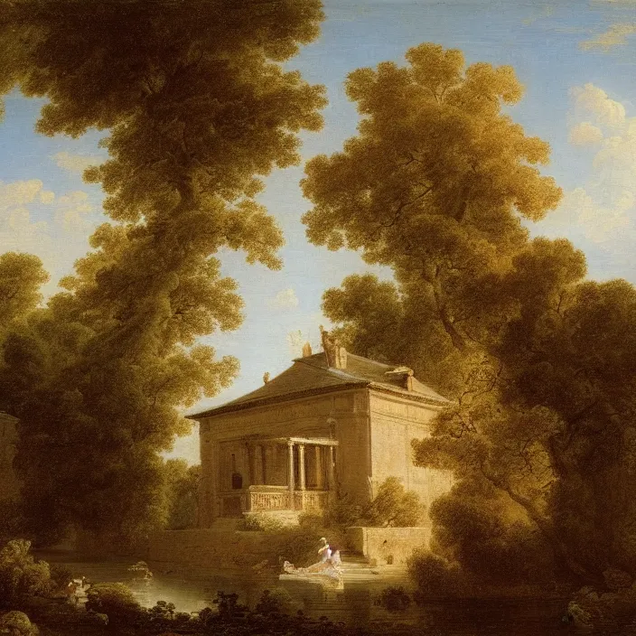 Image similar to a building in a serene landscape, by jean - honore fragonard