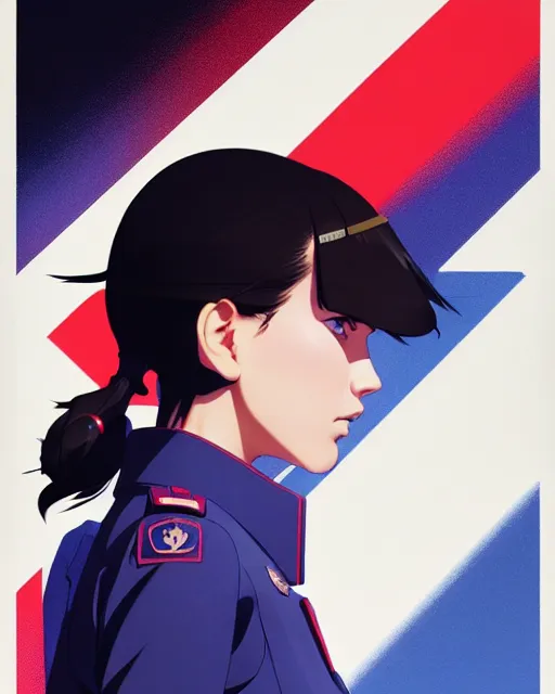 Image similar to girl wearing uniform, holding pistol at side, side view, looking down | | audrey plaza, fine detail!! anime!! realistic shaded lighting!! poster by ilya kuvshinov katsuhiro otomo ghost - in - the - shell, magali villeneuve, artgerm, jeremy lipkin and michael garmash and rob rey