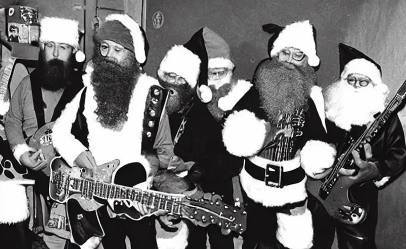 Prompt: footage of Santa Claus playing in a punk rock band