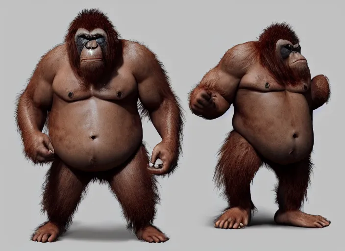 Image similar to extremely scary angry tough rough looking sumo orangutan. japanese warrior character, scary, gruffness, interesting 3 d character concept by square enix, in the style of league of legends, hyper detailed, cinematic, final fantasy, character concept, ray tracing, fur details, maya, c 4 d, artstation