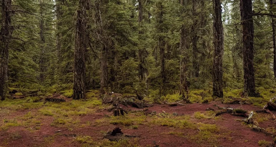 Prompt: First official image from Alejandro Landes' new western film Moss and Lead. Filmed by Jasper Wolf on ALEXA Mini, Vantage One T1 lens in Oregon's Siuslaw National Forest. Cinematography, contrast, nighttime.