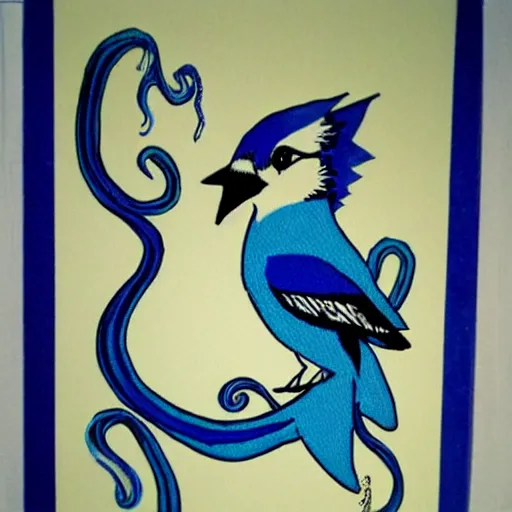 Prompt: bluejay with venom tentacles