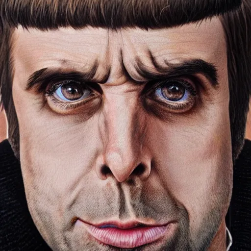 Image similar to Caricature portraits done of Liam Gallagher, realistic, hyperrealistic, very realistic, highly detailed, very detailed, extremely detailed, detailed, oil painting, digital art, trending on artstation