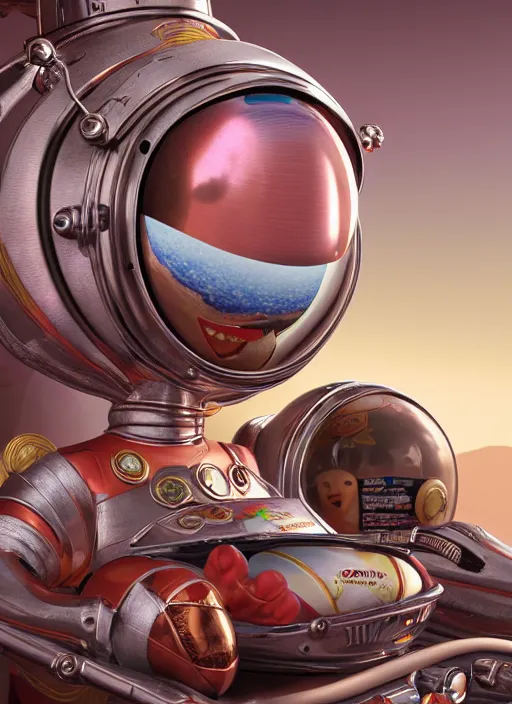 Image similar to highly detailed closeup, portrait of a tin toy bikini spacegirl in a spaceship on mars, unreal engine, nicoletta ceccoli, mark ryden, earl norem, lostfish, global illumination, detailed and intricate environment