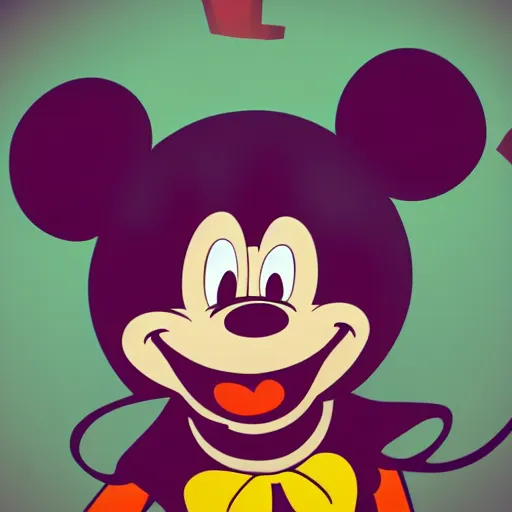 Image similar to digital art, trending on artstation, mickey mouse with the joker's smile playing russian roulette