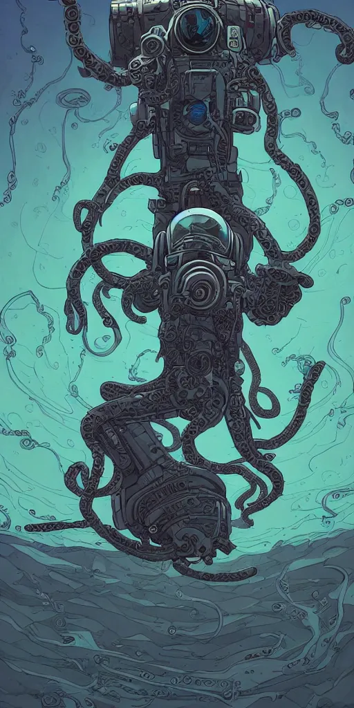 Prompt: eldritch astronaut with tentacle arms, style of james jean and laurie greasley and greg rutkowski, dynamic composition, dramatic lighting, hyper - realistic, ultra detailed, 8 k